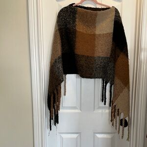 Plaid Fringe Sweater Poncho